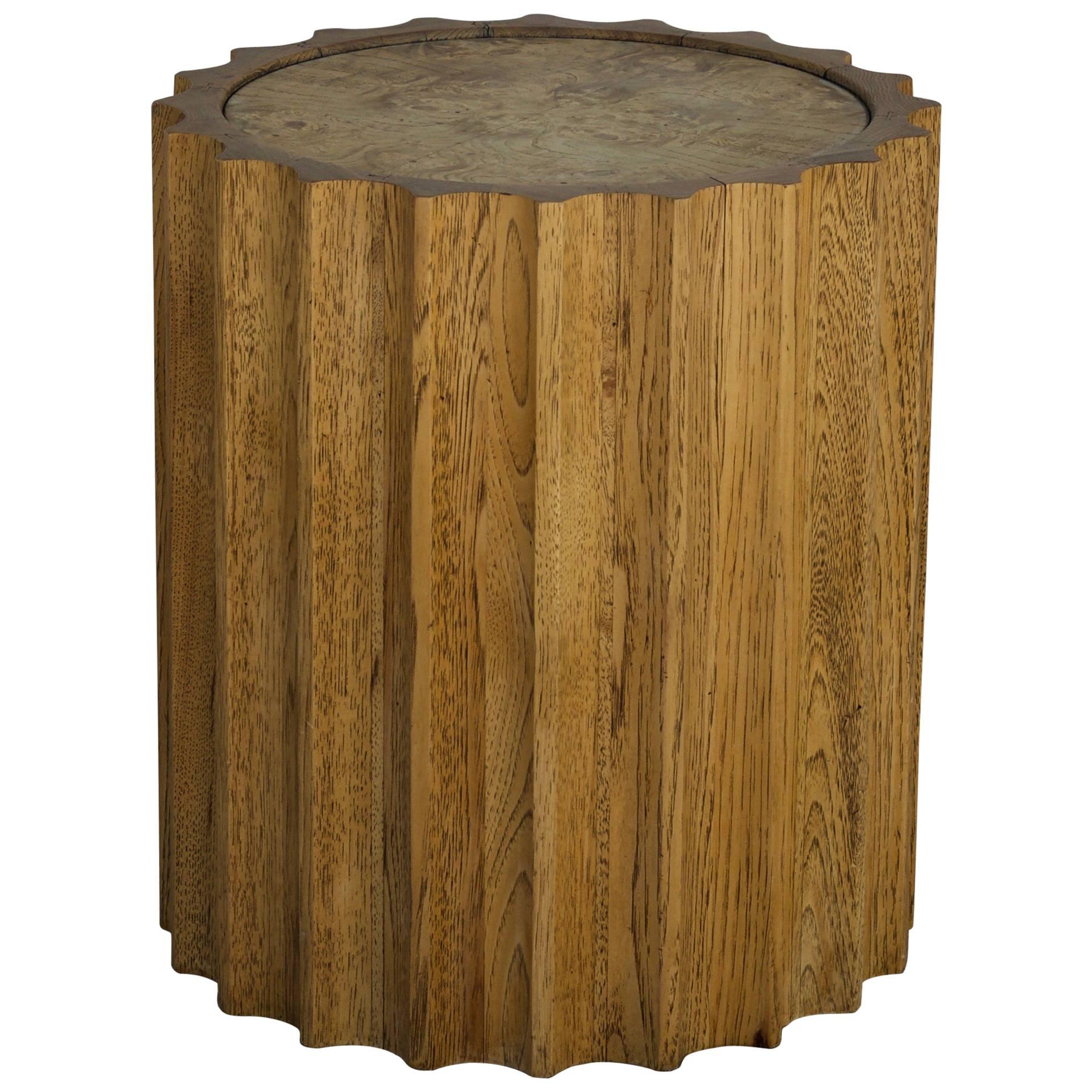 Rare Oak and Burl Wood Sculpted Column Side Table by Drexel
