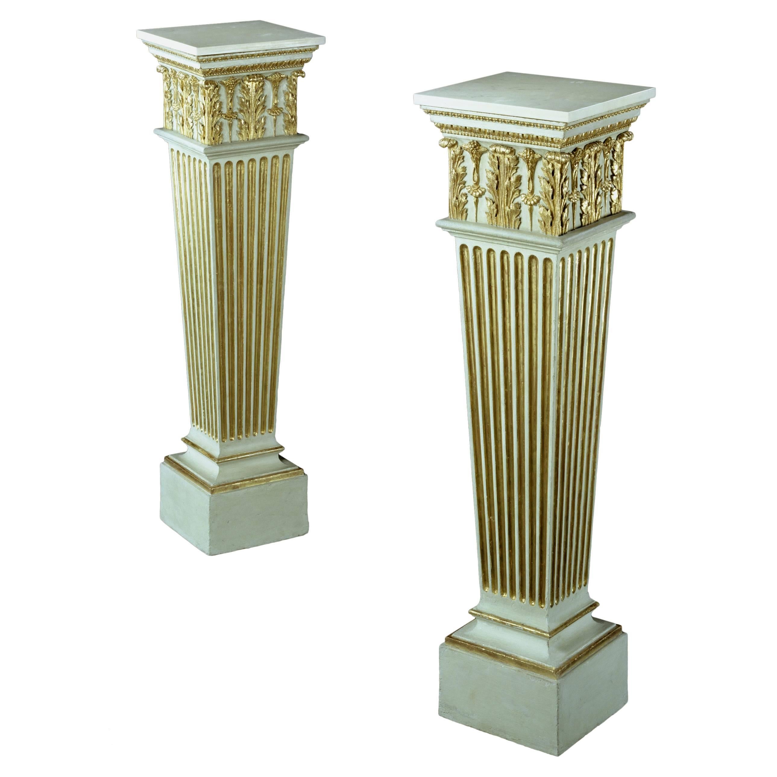 Pair of George III White-Painted and Parcel-Gilt Pedestals, 4411501 For Sale