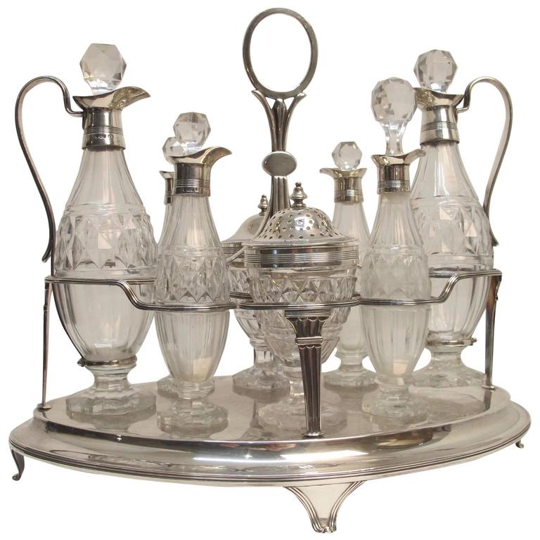 English Sterling and Glass Cruet Set For Sale at 1stdibs