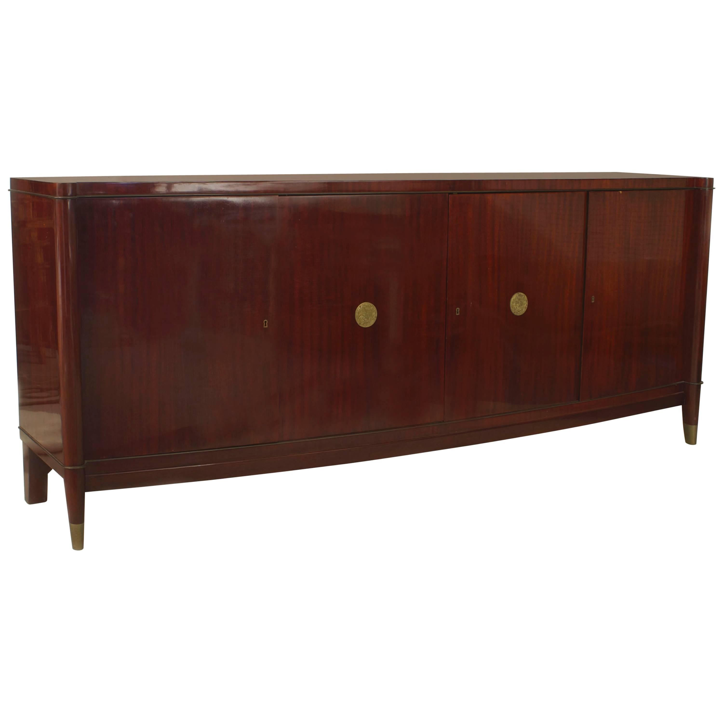 Belgium Art Deco Four-Door Mahogany Sideboard by De Coene Freres