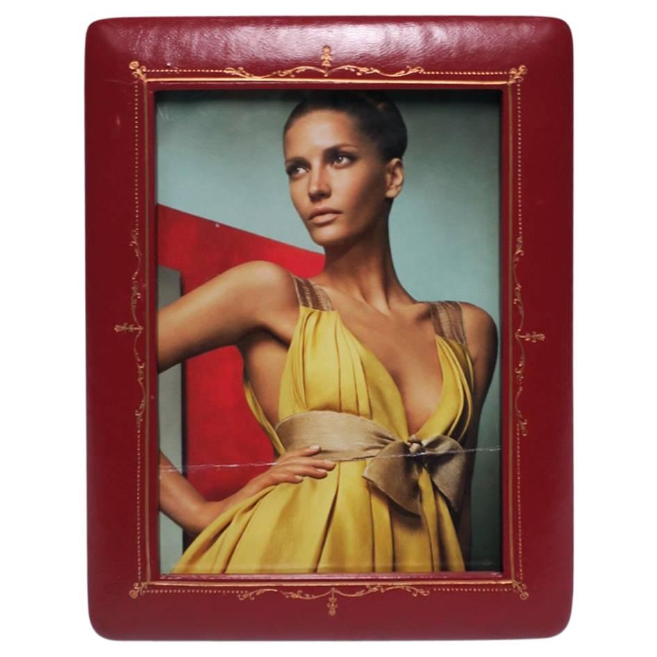 Vintage Italian Red and Gold Leather Picture Frame, Italy
