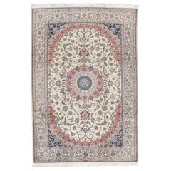 Persian Nain Carpet, Oriental Rugs, Handmade Ivory Rug, Sign HABIBIAN