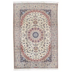 Persian Nain Carpet, Oriental Rugs, Handmade Ivory Rug, Sign HABIBIAN