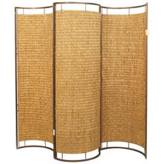 Italian Mid-Century Three Concave Panel Woven Rattan Screen 8