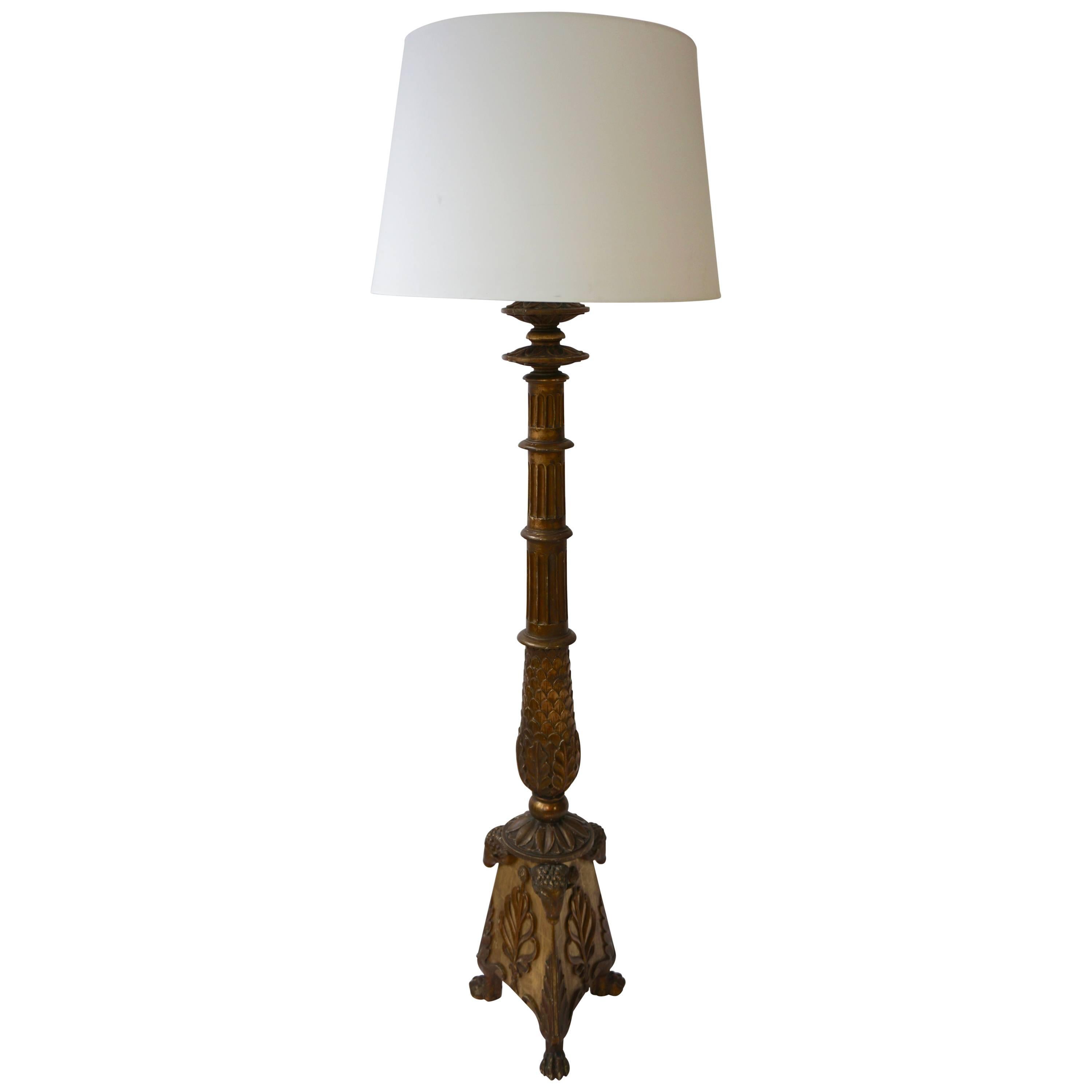 Giltwood Floor Lamp in the Greek Revival Neoclassical Style For Sale