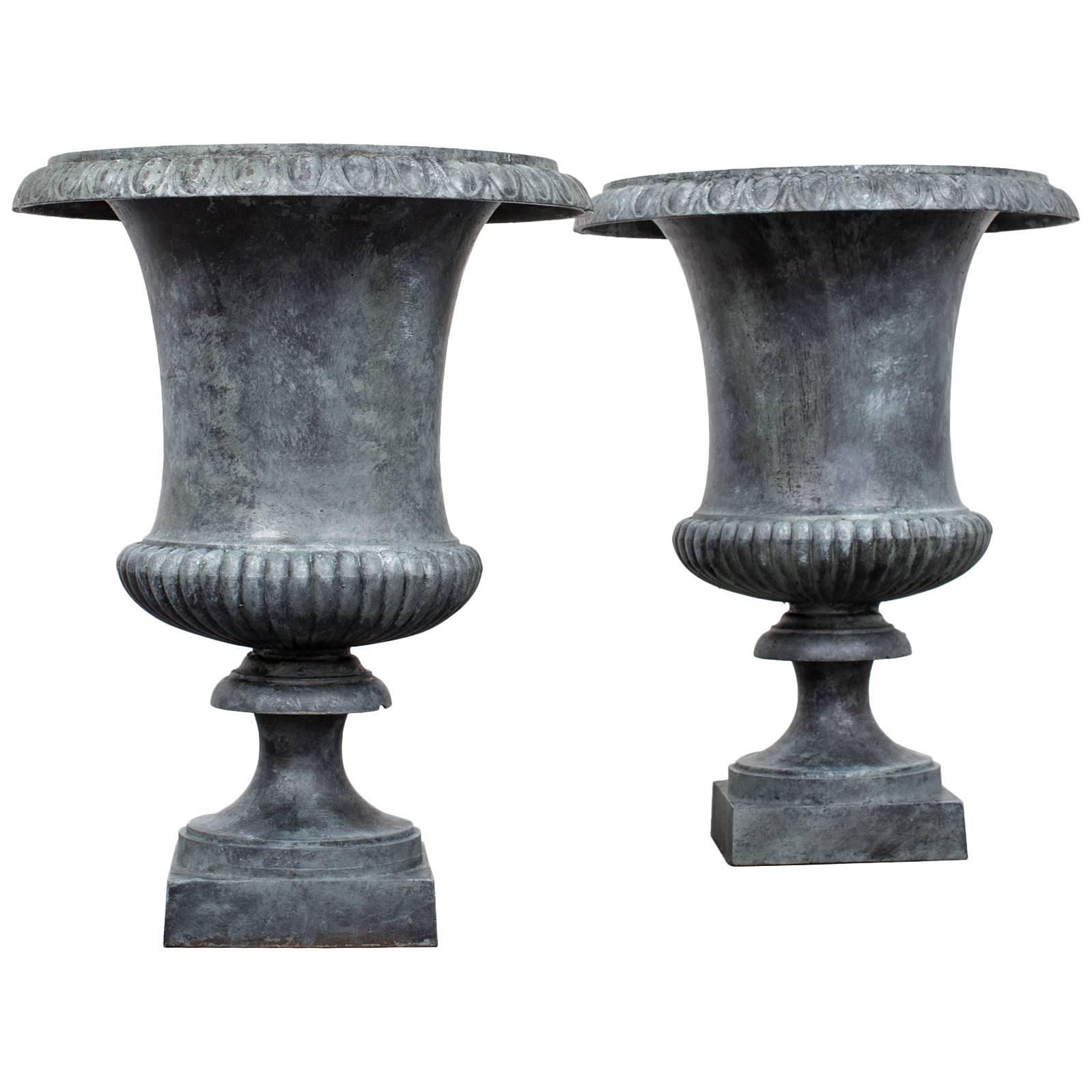 Pair of Cast Iron Urns Neoclassical, 19th Century, France