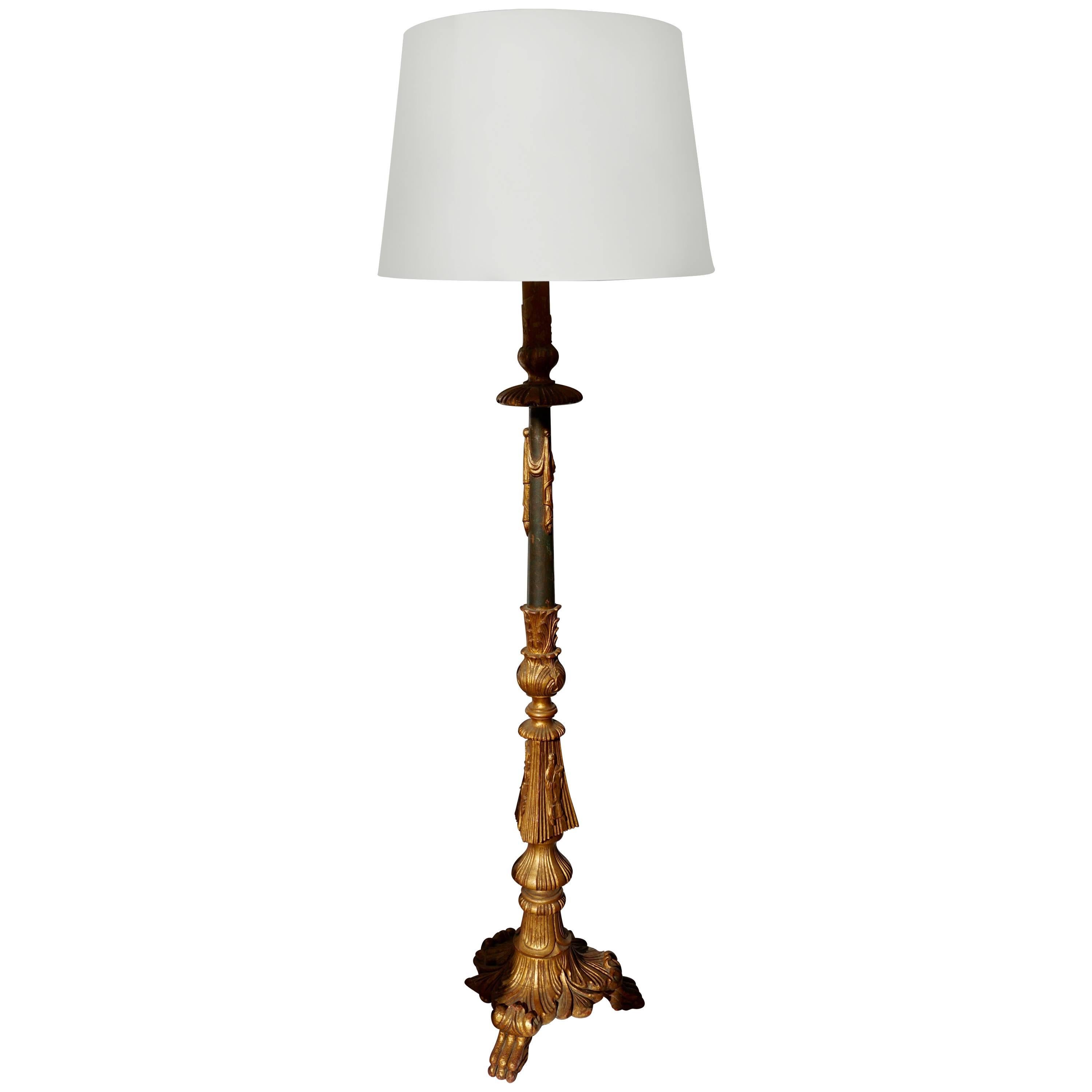 Gilt and Painted Wood Floor Lamp For Sale
