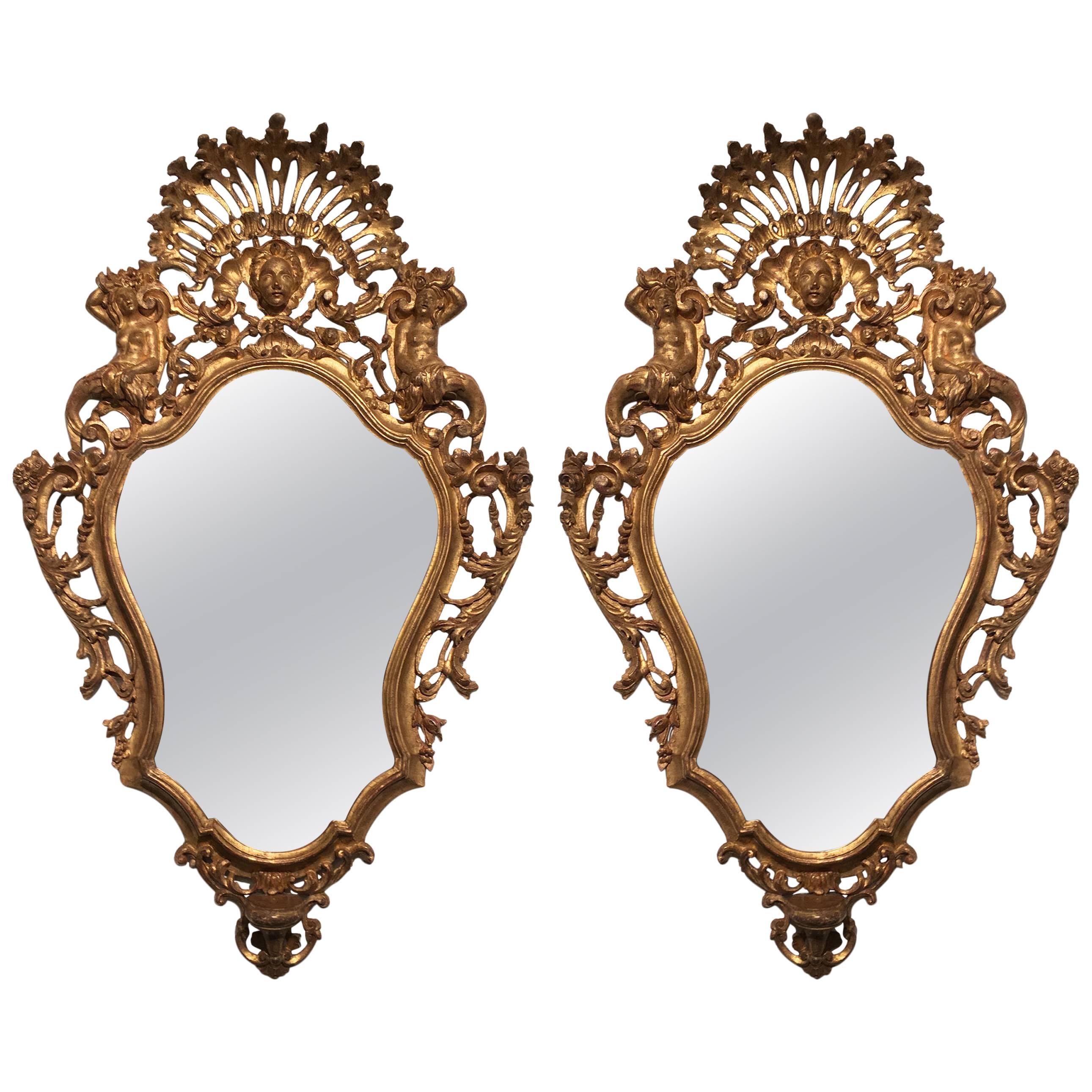 Pair of Italian Rococo Carved Giltwood Wall Mirrors