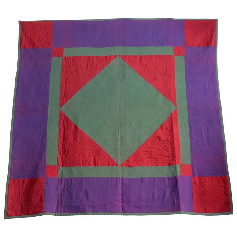 Amish Lancaster Co., Pennsylvania Diamond in a Square Quilt at 1stDibs
