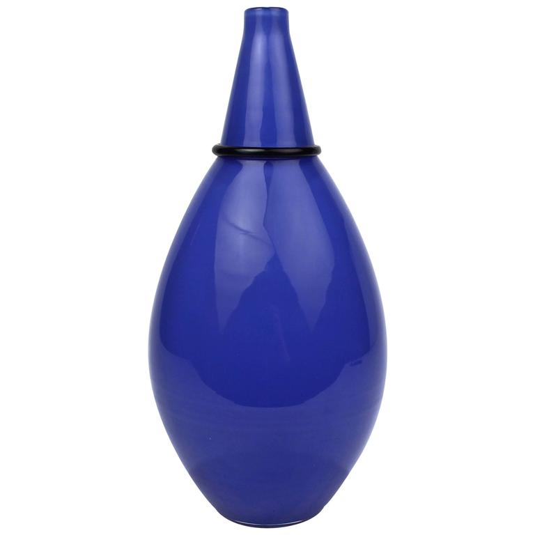 Mouthblown Blue Brown Murano Glass Vase By Studio Salvadore Blue Murano Glass Vase By Tagliapietra Angelin For Effetre International