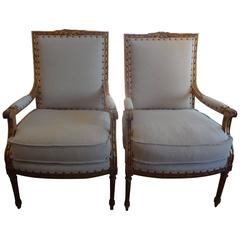 Pair Of Antique French Louis XVI Style Gilt Wood Armchairs 2