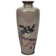 19th Century Meiji Period Japanese Cloisonné Vase with a Falcon