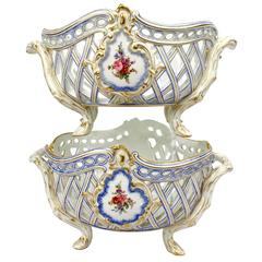 Pair of Old Paris Porcelain Reticulated Fruit Basket for Herbert Freres