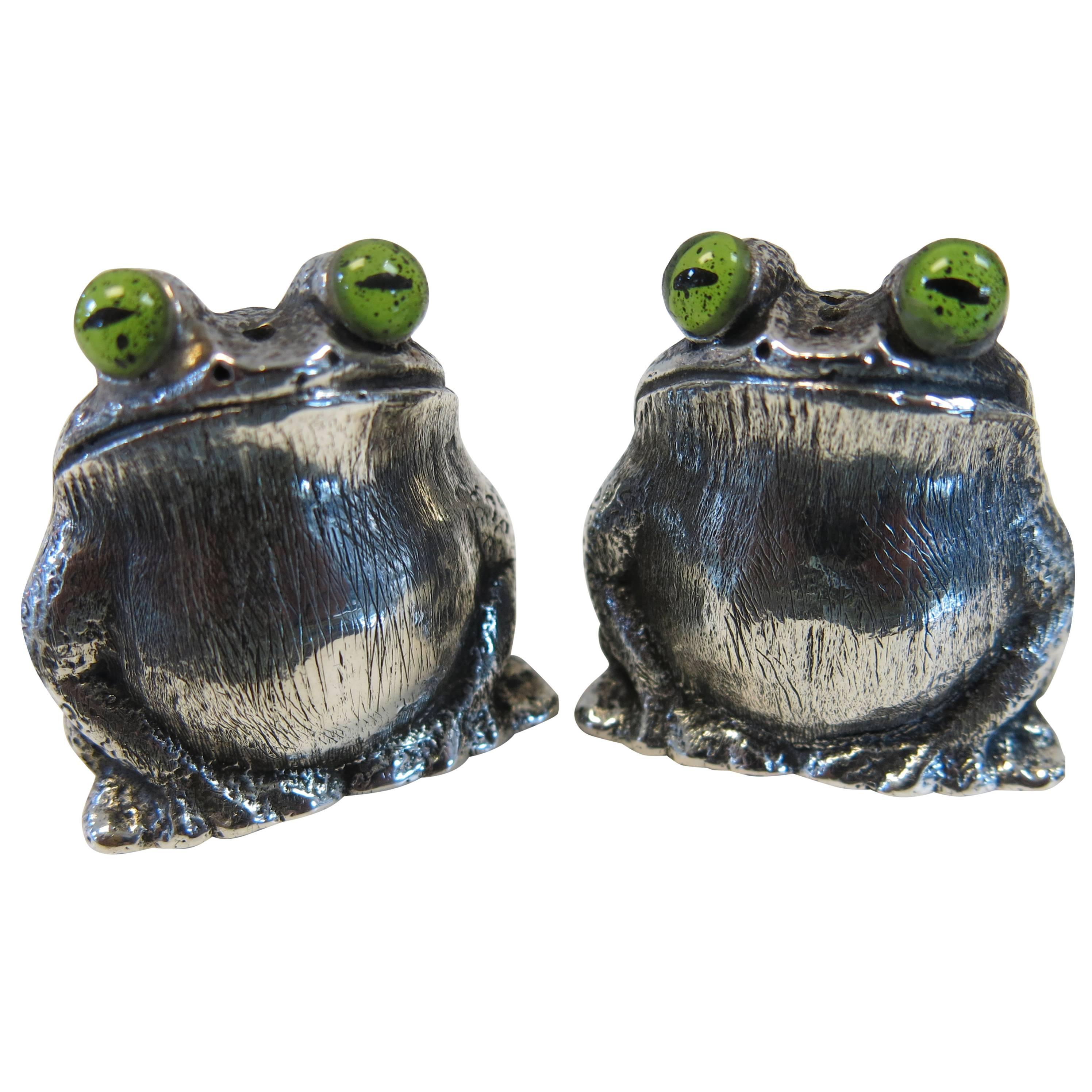 English, Sterling Silver Frogs, Salt and Pepper