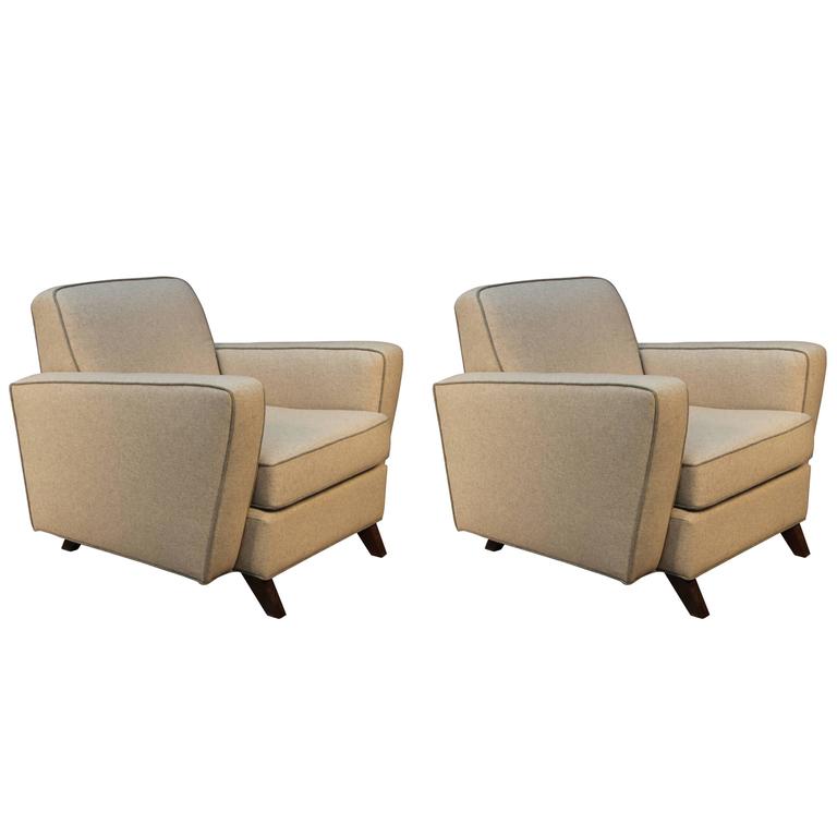 Pair of MidCentury Modern Newly Upholstered Club Chairs For Sale at