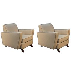 Pair of Mid-Century Modern Newly Upholstered Club Chairs