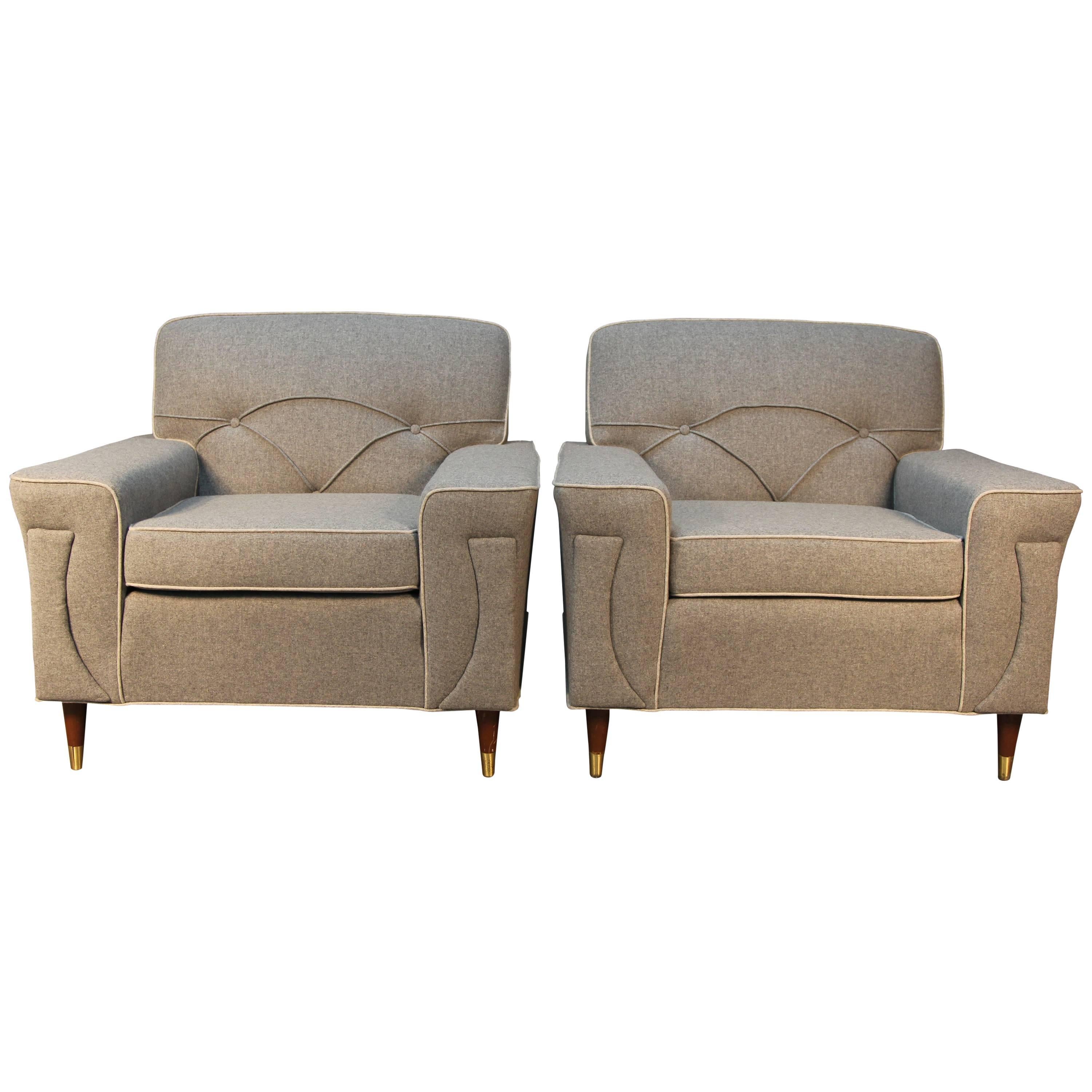 Pair of Mid-Century Modern Newly Upholstered Club Chairs For Sale