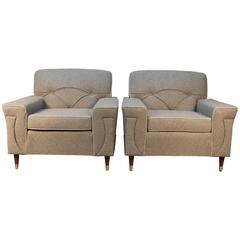 Pair of Mid-Century Modern Newly Upholstered Club Chairs