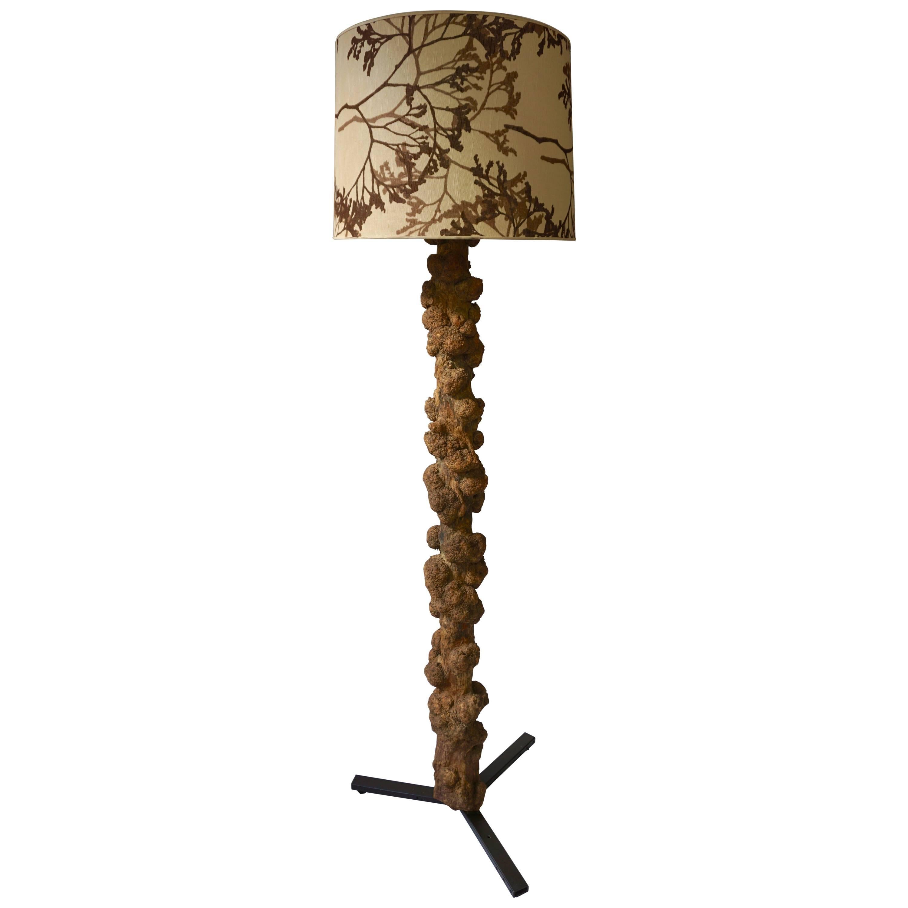 Unique and Highly Decorative Congolese Hardwood Tree Trunk Floor Lamp For Sale