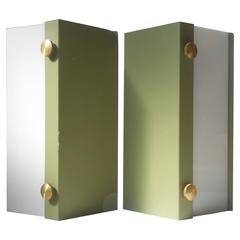 Vintage Rare Pair of Modernist Light Green Wall Sconces with 'Jumbo' Brass Screws