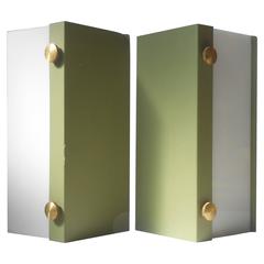 Rare Pair of Modernist Light Green Wall Sconces with 'Jumbo' Brass Screws