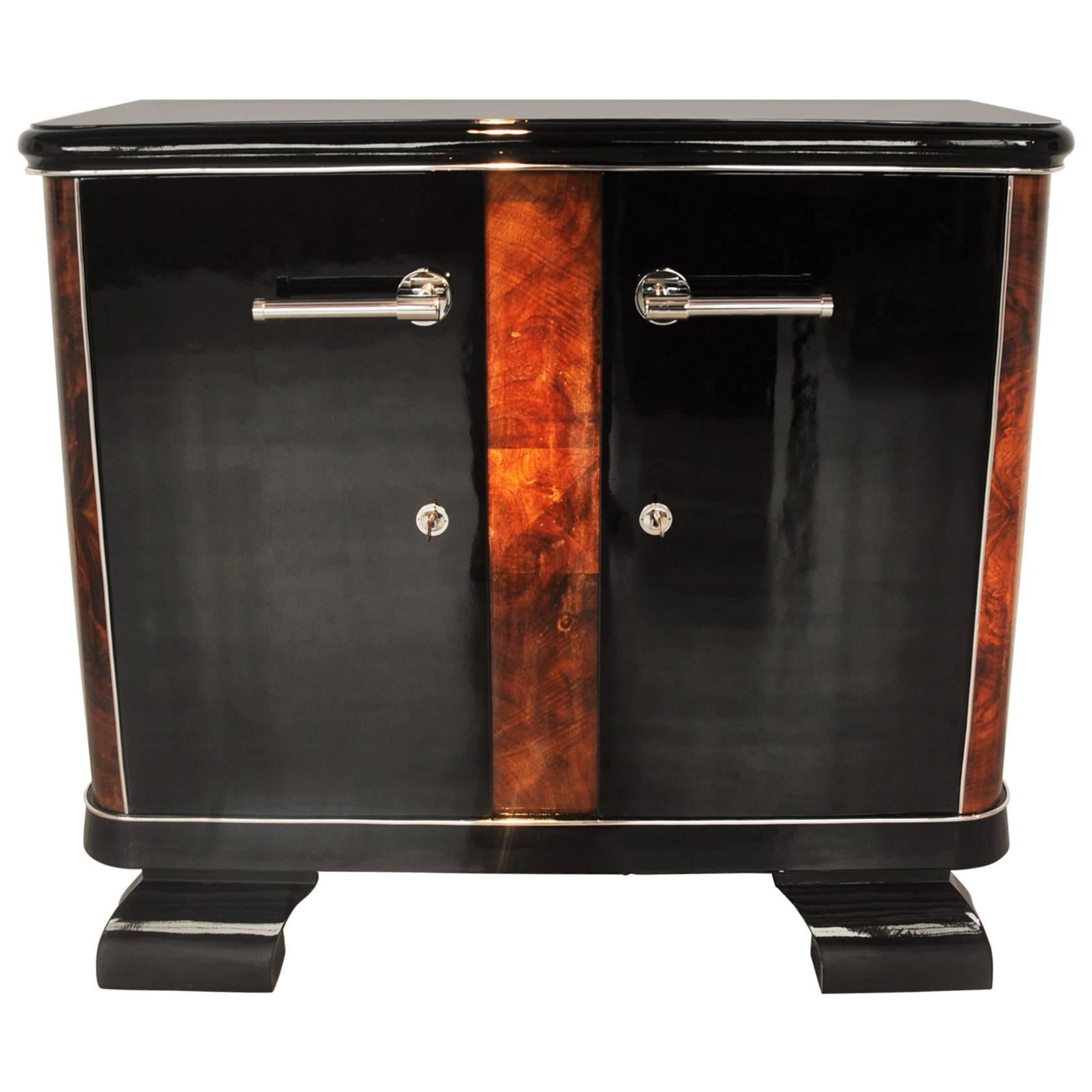 French Art Deco Commode with Burl Wood Details