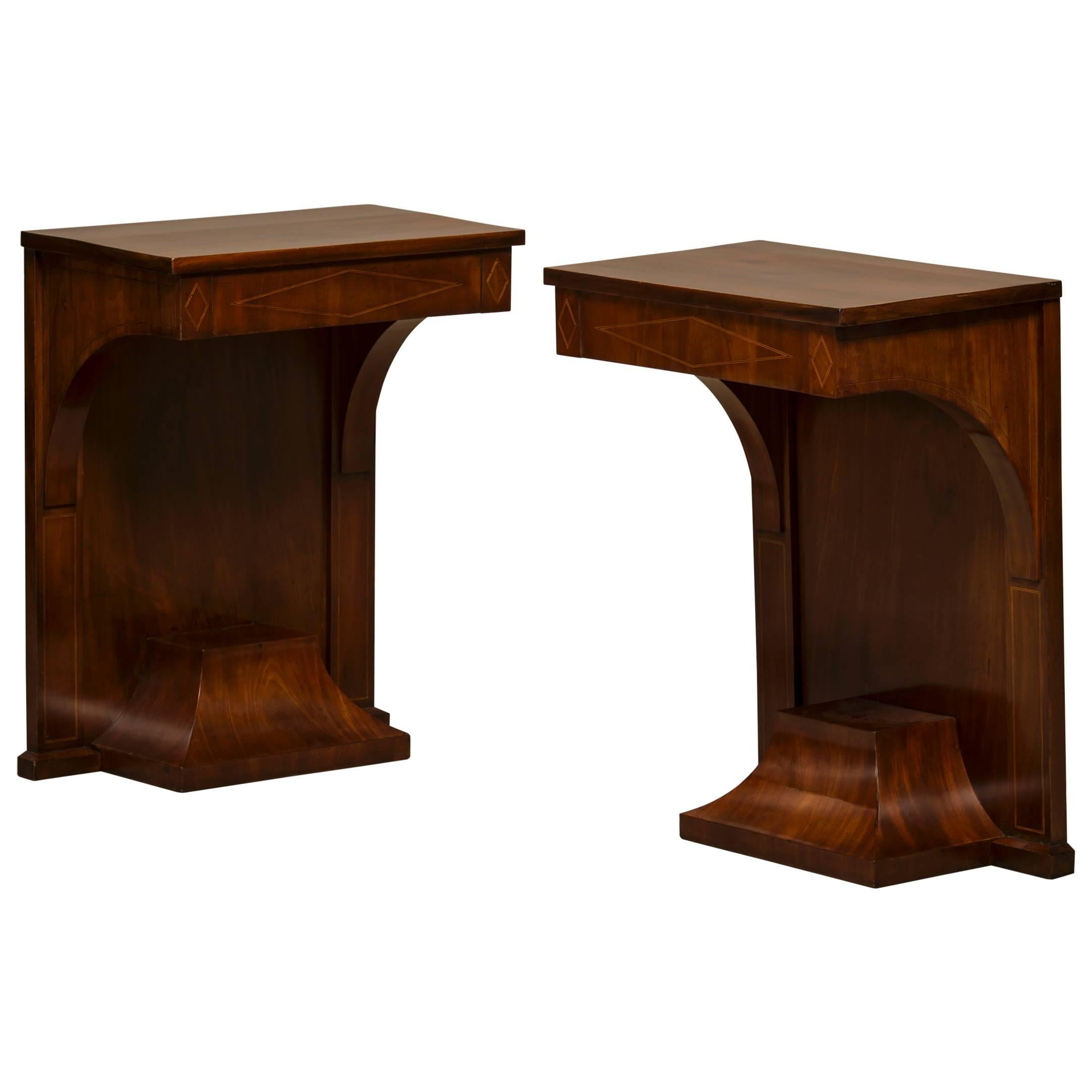 Empire Console Tables Made of Cuban Mahogany with Inlays in Light Wood