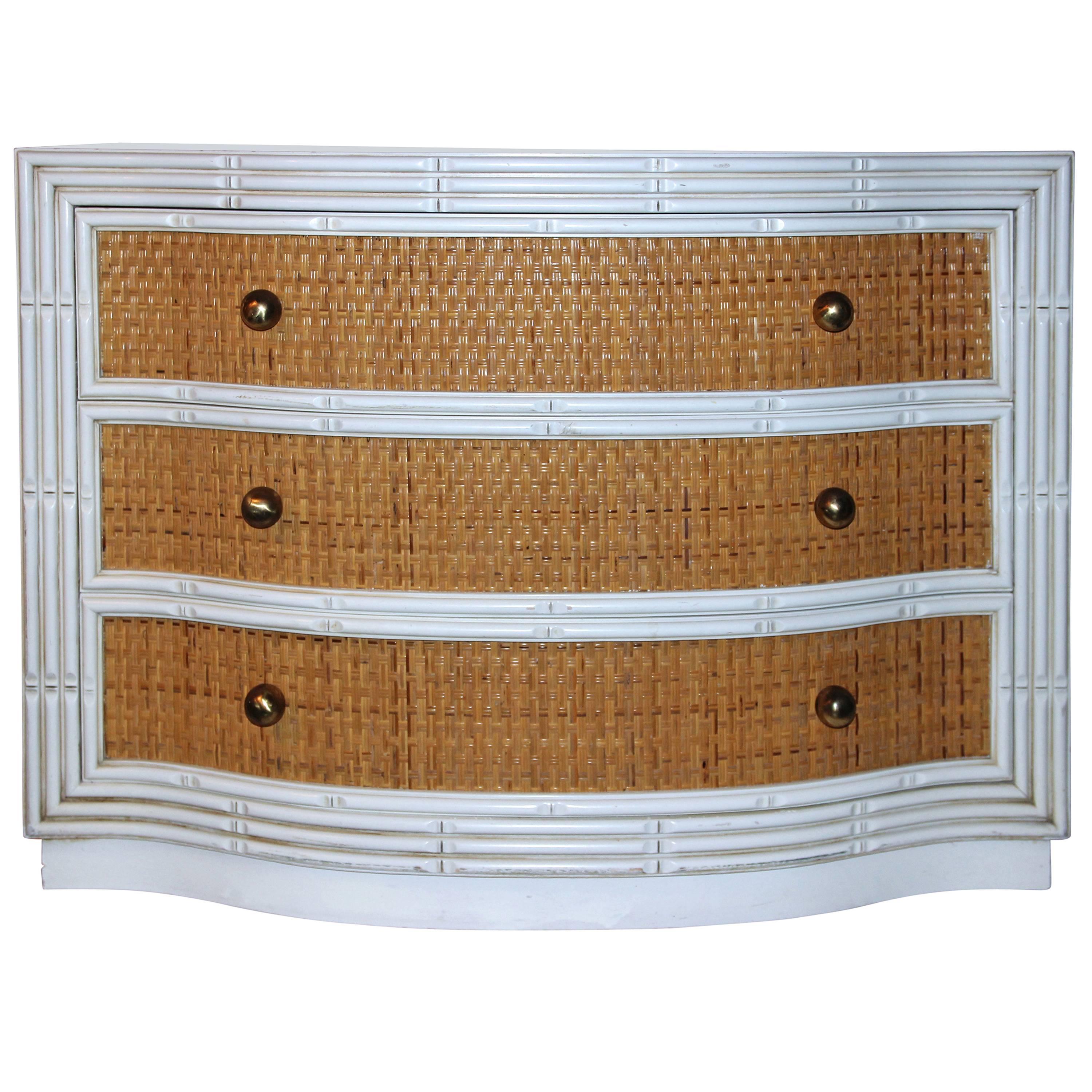 Chest of Three Drawers, Rattan and Lacquered Wood, France, circa 1970