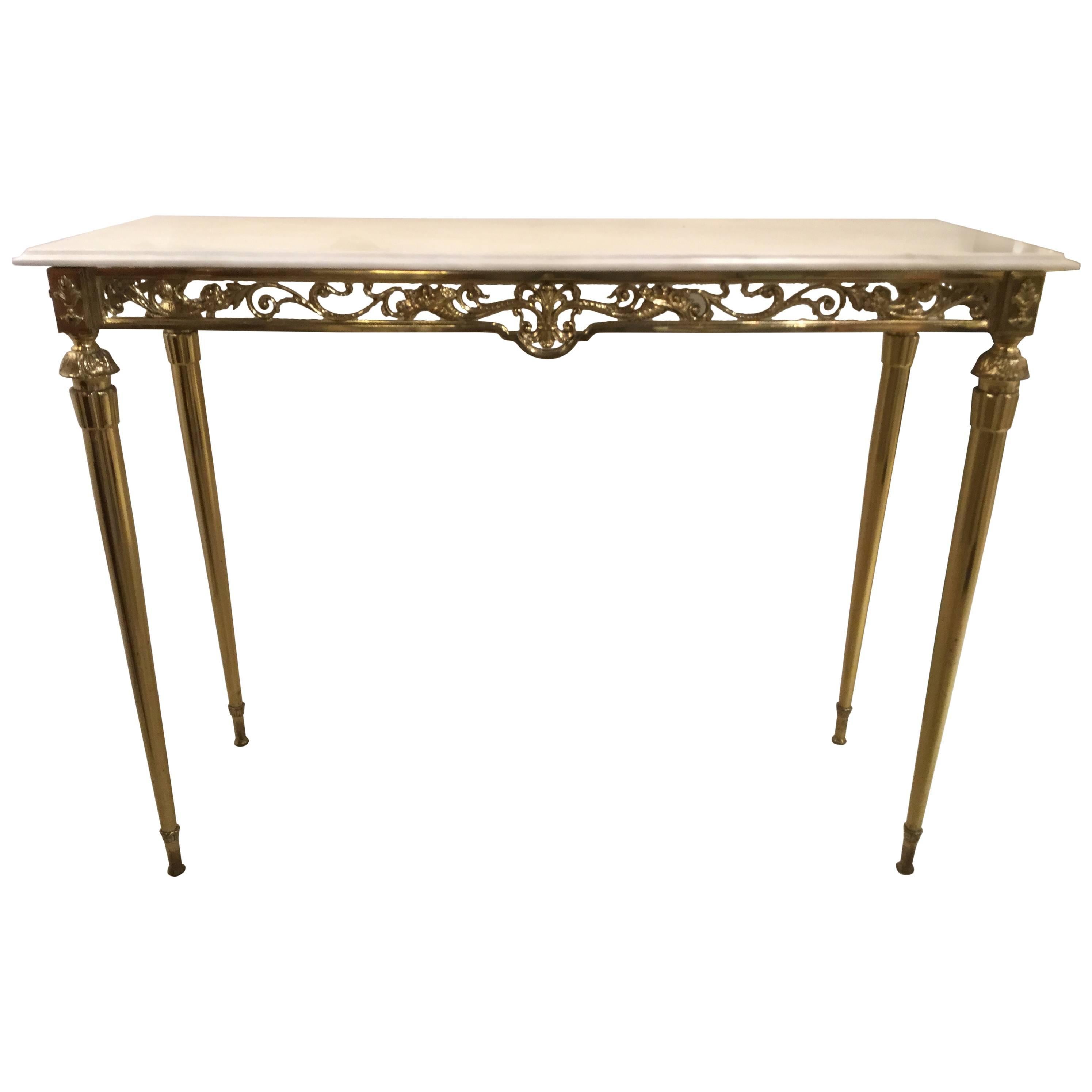 Italian Console in Brass and Carrara Marble Top
