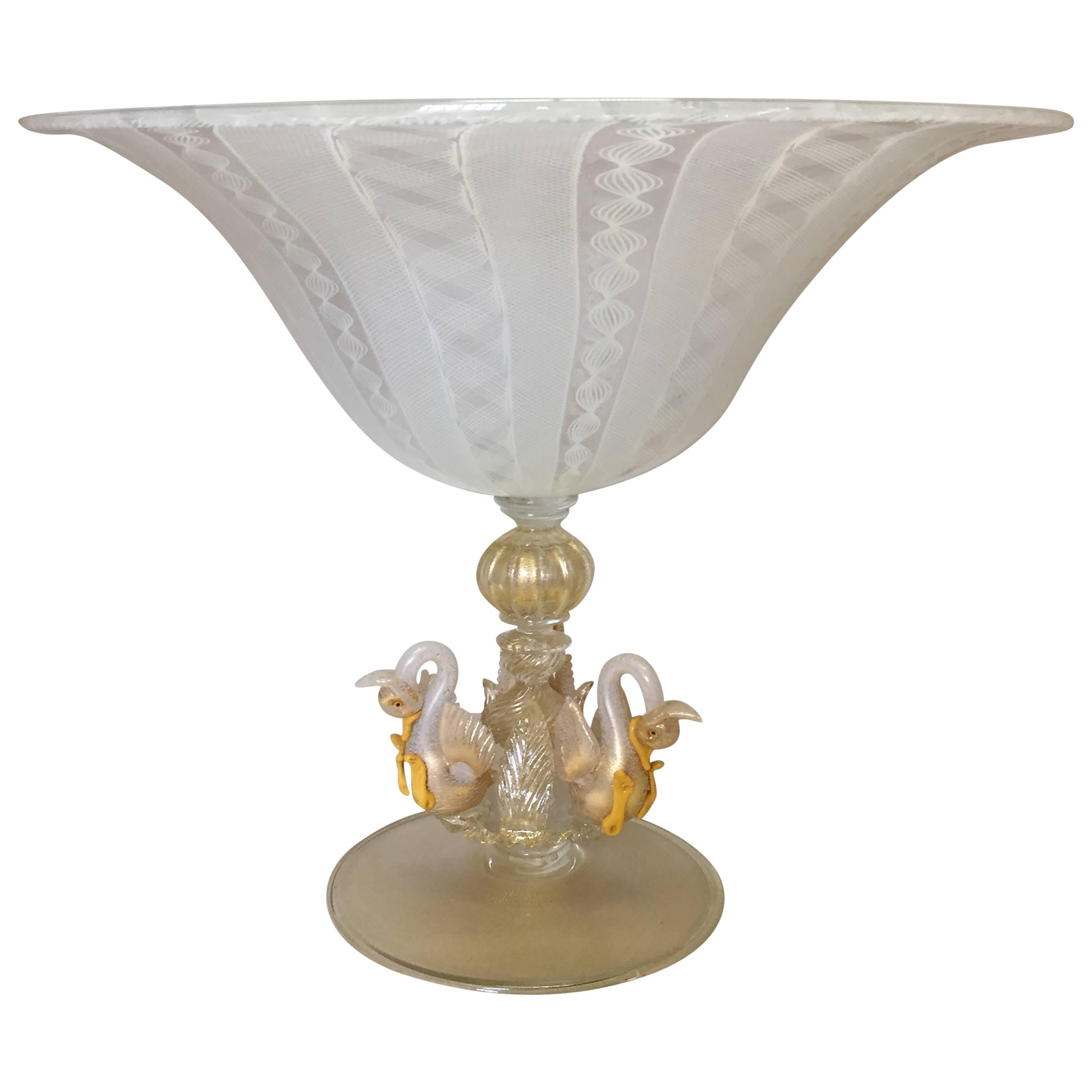 Amazing Mid-20th Century "Zanfirico" Centerpiece with Three Swans For Sale