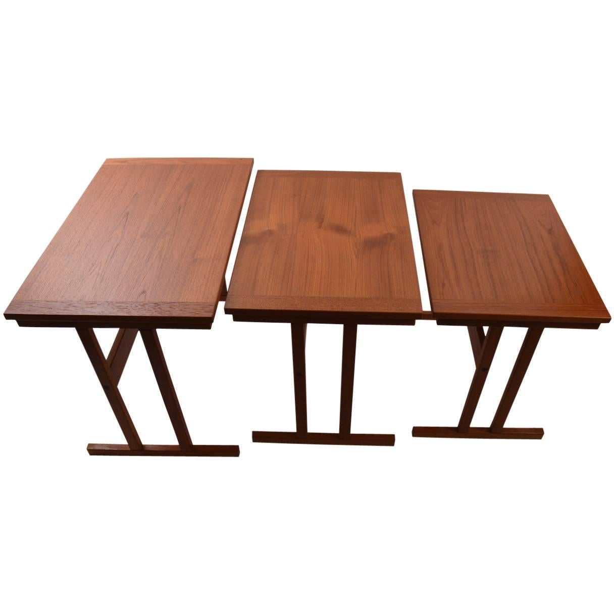 Three Stacking or Nesting Danish Teak Tables For Sale