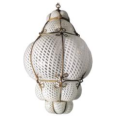Venetian Lantern in Murano Reticello Glass, 1950s
