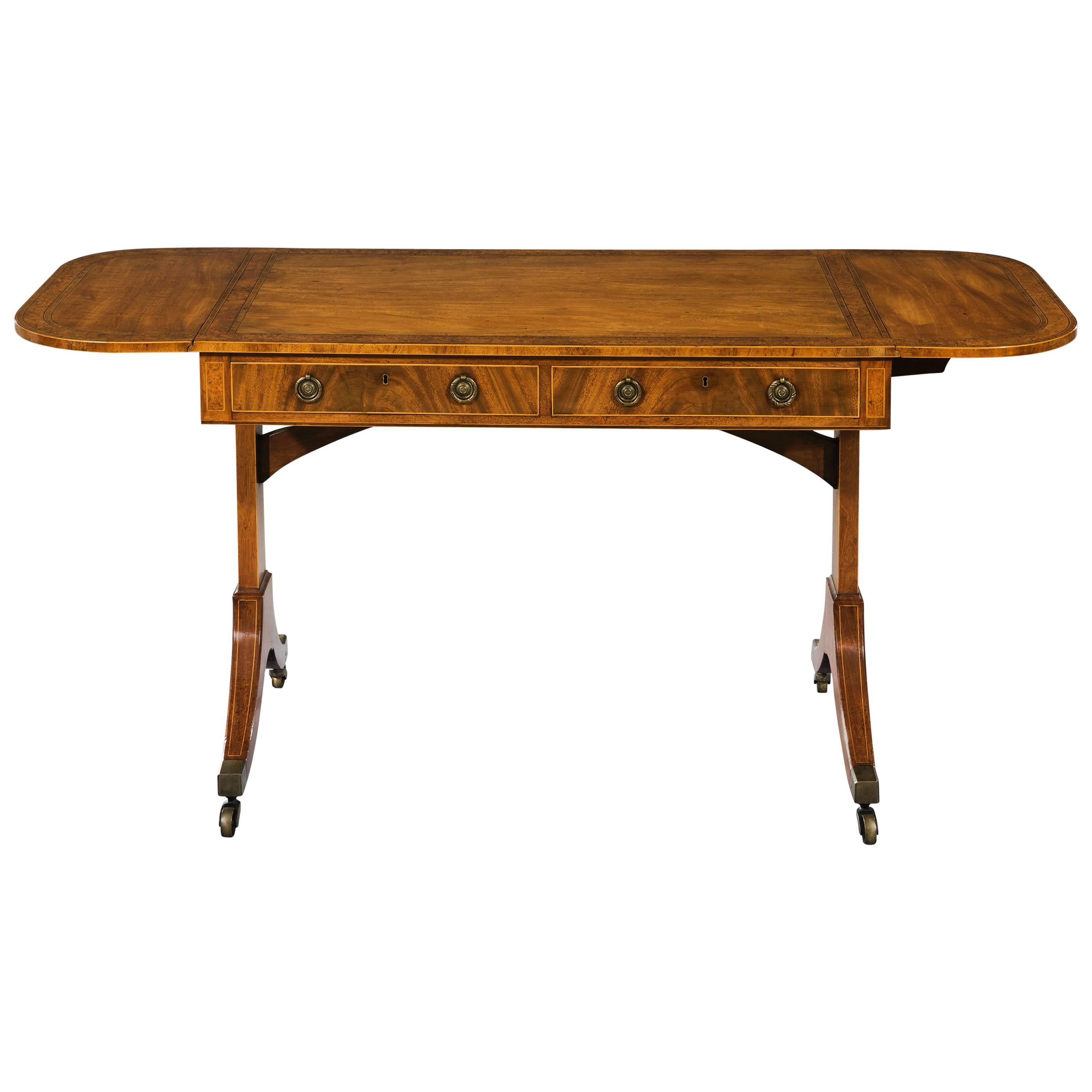 Sheraton Period George III Antique Mahogany and Pollard Oak Sofa Table