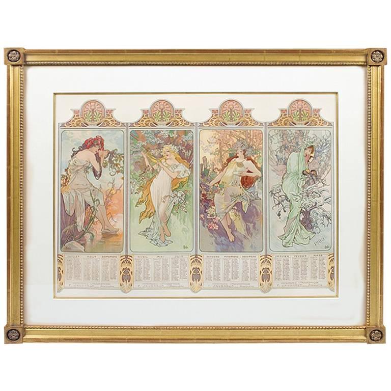 French Art Nouveau Lithograph "The Four Seasons" by Alphonse Mucha