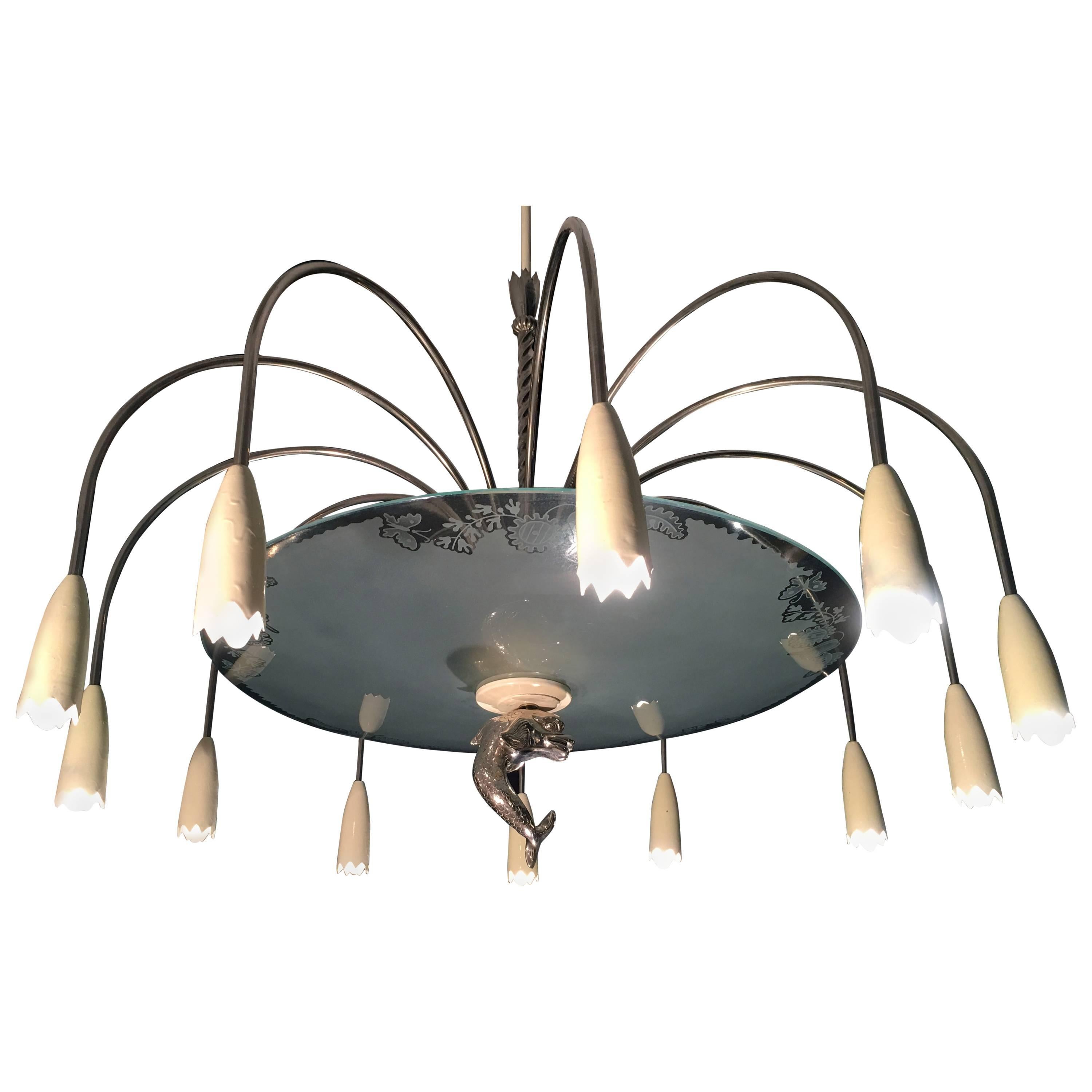 Chandelier Attributed to Pietro Chiesa for Fontana Arte, 1940s