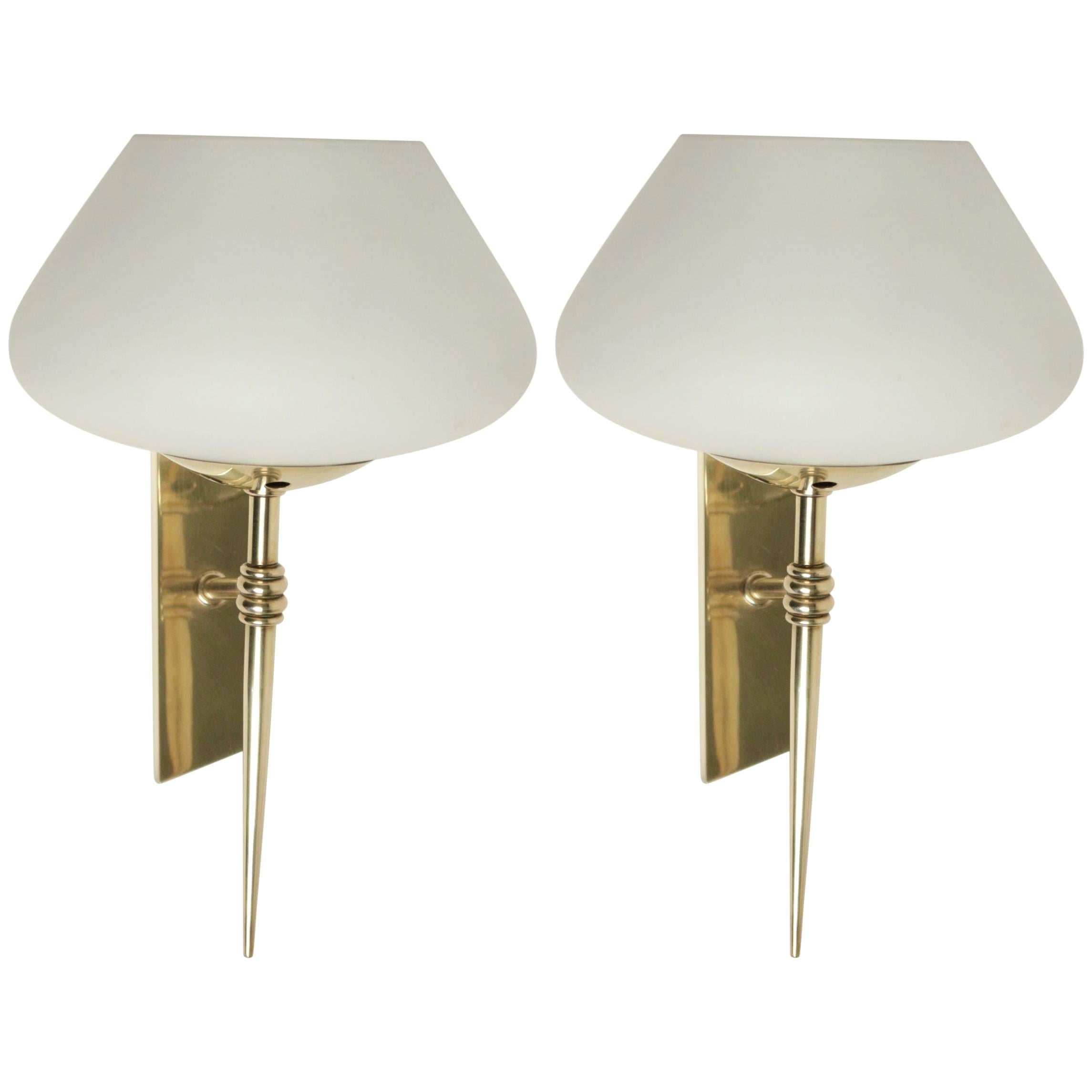 1950s Stilnovo Style Brass Pair of Sconces