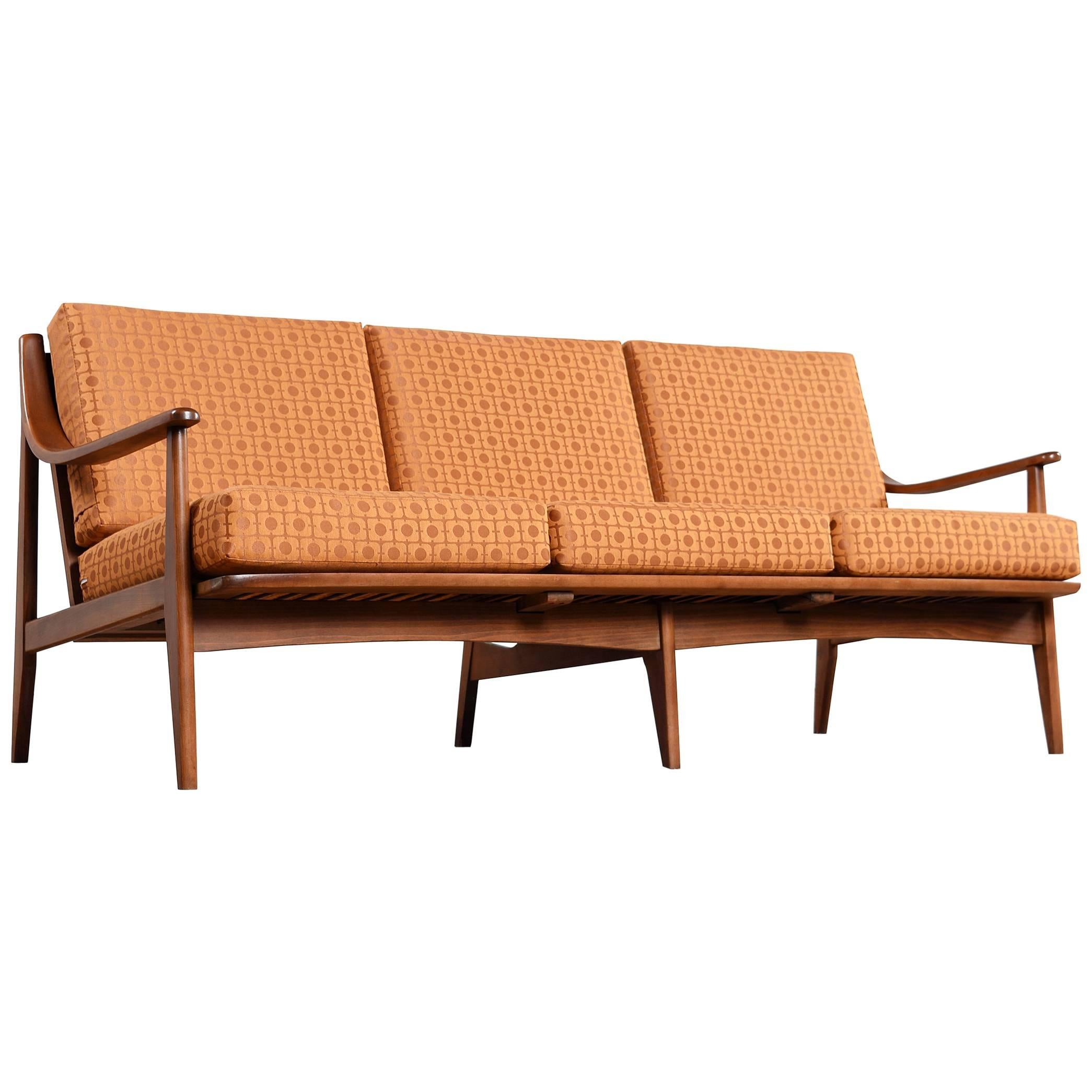 Restored Mid-Century Modern Sofa in Burnt Orange