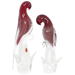 Pair of Murano Glass Parrot Birds by Barbini