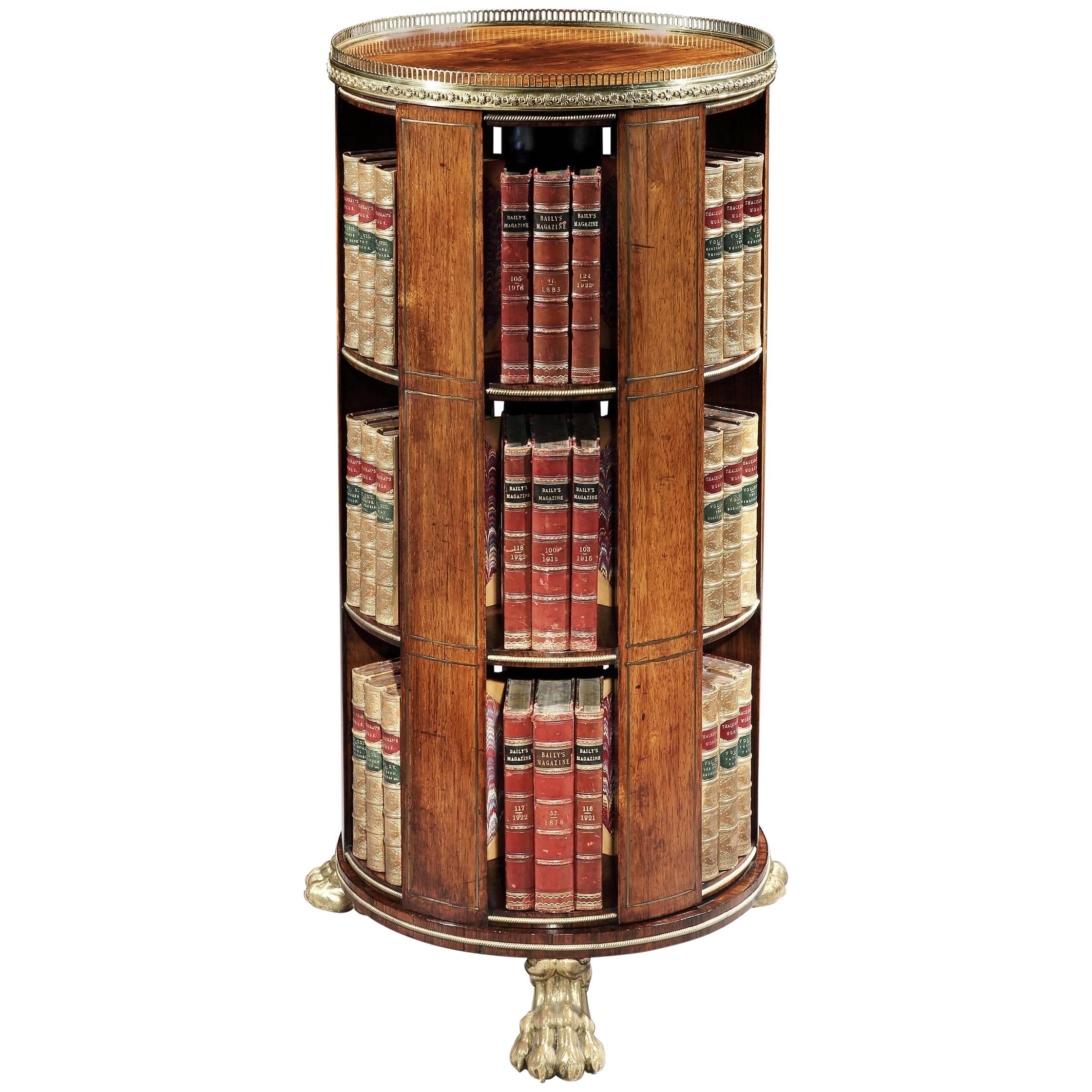 Regency Brass-Mounted Rosewood Revolving Bookcase For Sale