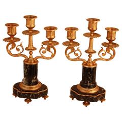 Pair of French Bronze and Marble Candelabra 12