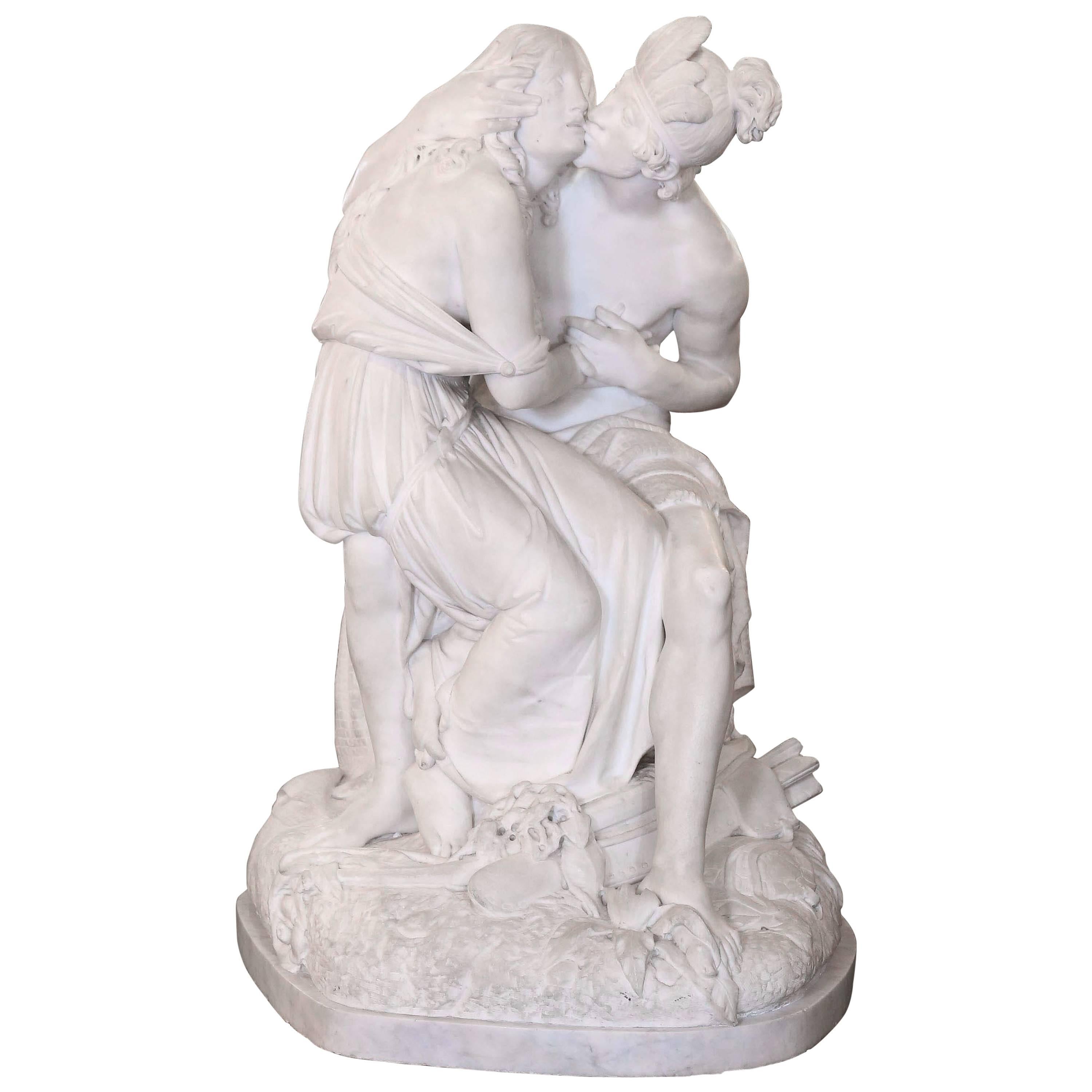 Large-Scale Marble Sculpture of Two Figures Embracing by the Sculptor Turini