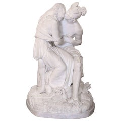 Antique Large-Scale Marble Sculpture of Two Figures Embracing by the Sculptor Turini