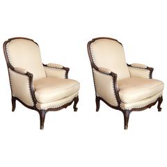 Pair of Large Louis XV Style Bergere Armchairs