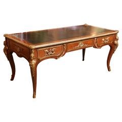 19th Century French with Bronze Dore Mounts and Black Leather Top