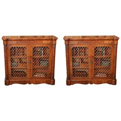 Pair of French Charles X Cabinets, 19th Century with Marquetry Inlay