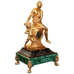 Large French Gilt  Bronze Figural Clock on Malachite Base by F Marti et Fils