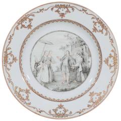 Chinese Export Porcelain Dish with Grisaille Decoration