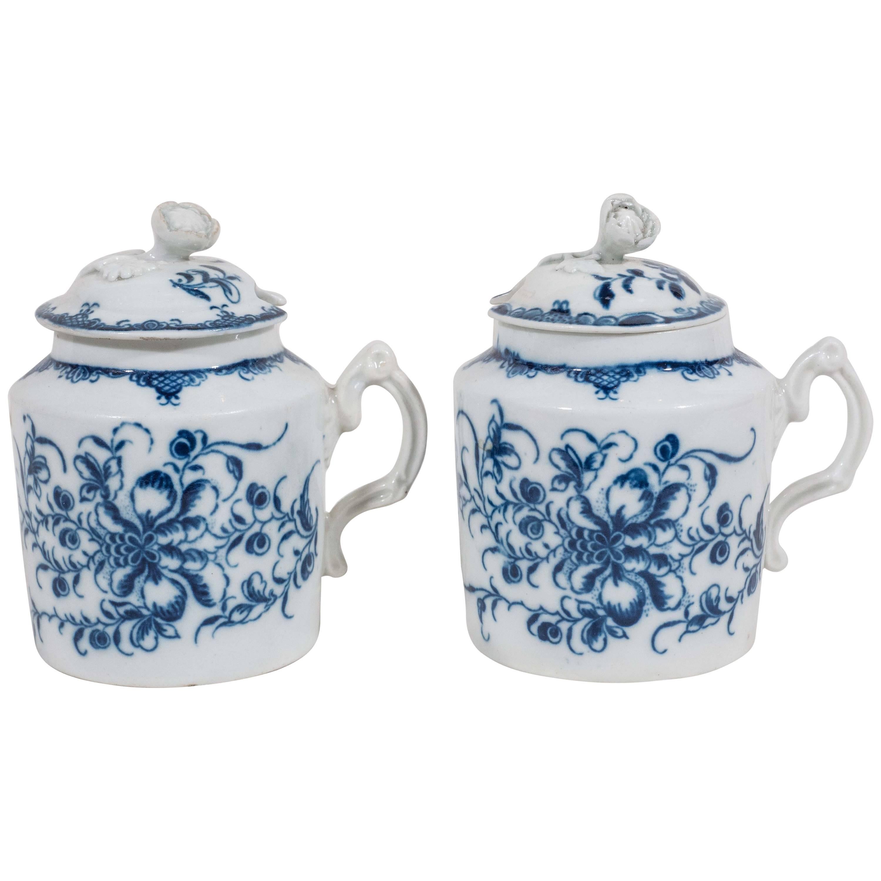 Pair Blue and White Porcelain English Antique Mustard Pots Made circa 1780