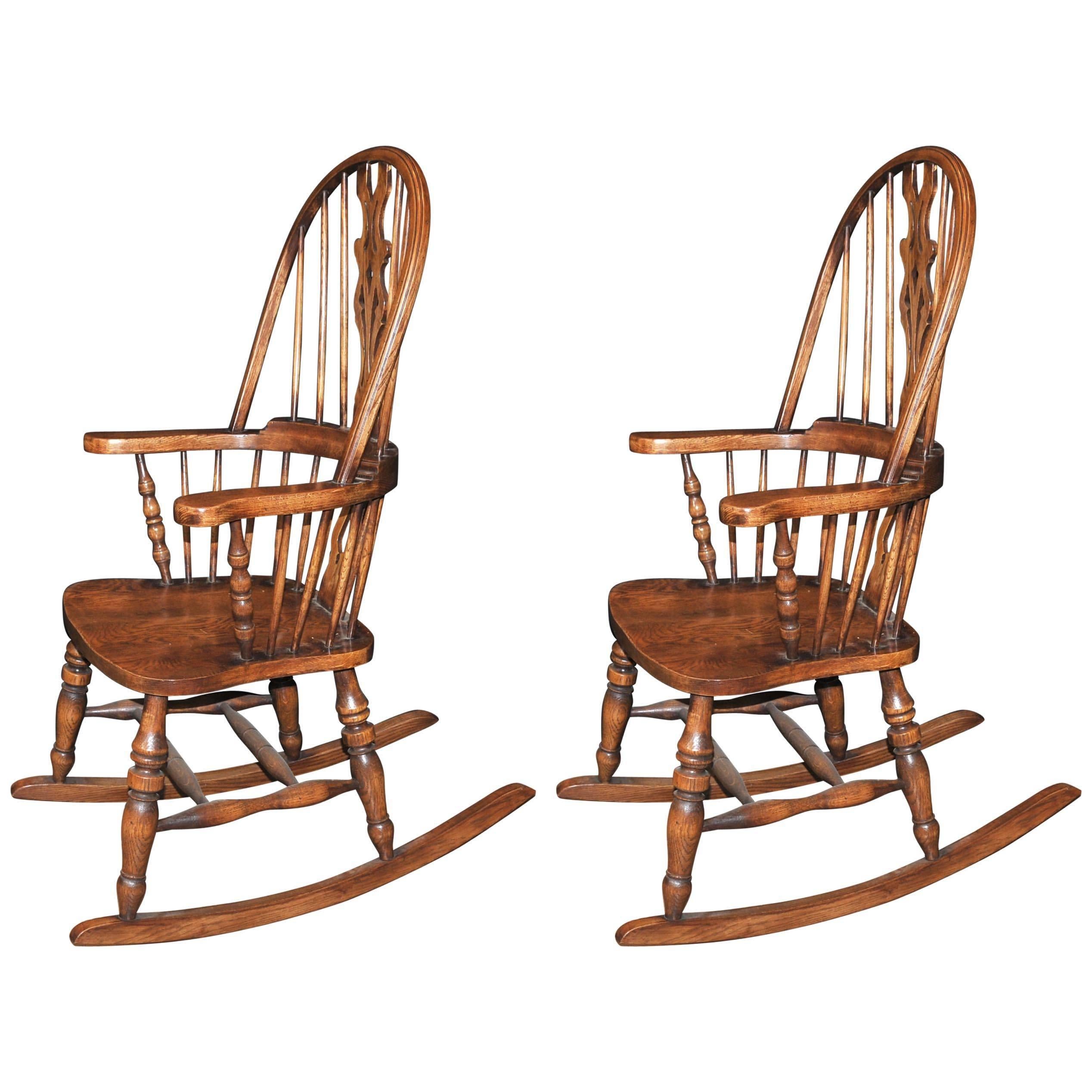 Hand-Carved English Windsor Rocking Chair Farmhouse Chairs For Sale