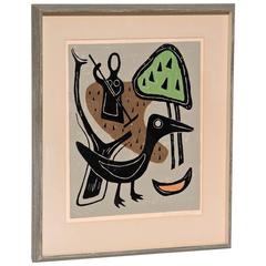 Abstract Modernist Serigraph "In The Garden" by Alfonsas Dargis, 1950